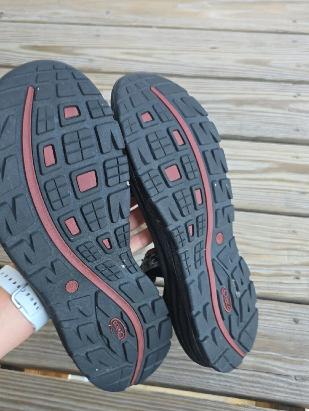 Chaco Men's Black Sandals with Gray and Red Strap Accents